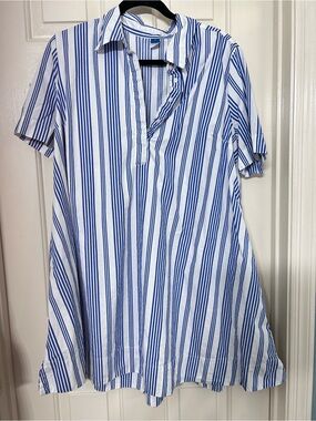 Old Navy Blue and White Vertical Stripe Button-Up Shirt size L